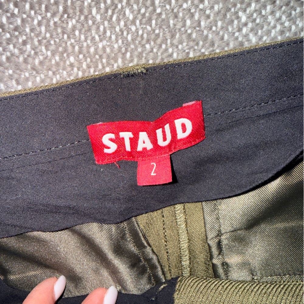 STAUD Olive Green Tailored Wide-Leg Pants & Matching Waistcoat - Picture 6 of 7